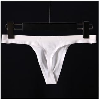 Renduo men's ice silk one-piece underwear t-pants ultra-thin thin strips translucent seamless trendy t-pants sports sexy t-pants white m