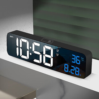 Qianmeng smart alarm clock led digital electronic clock living room wall clock simple large screen desk clock bedroom clock for students only mysterious black-rechargeable model