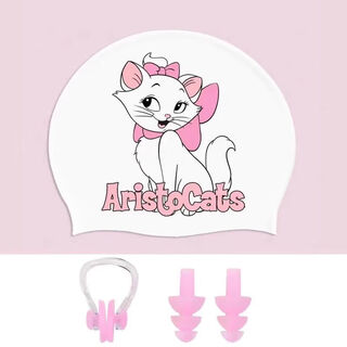 Chaoyunyue hellokitty swimming cap for women silicone high elasticity waterproof plus size cute swimming cap high-looking mary cat swimming cap + packaging bag + pink nose clip earplugs
