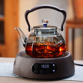 Full-degree heat-resistant glass steaming one-piece lifting beam kettle 2025 new tea boiler home office tea set stove boiling tea kettle eight bucket steaming kettle + wood grain tea boiler