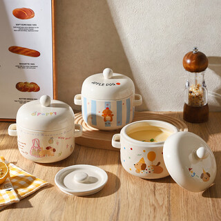 Sheli cute ceramic stewing cup household small soup cup with cover steamed egg bowl isolated water stewing steaming cup stewing soup crock pot stewing bird's nest balloon dog-stewing cup 550ml 500ml can be steamed, baked or microwaved