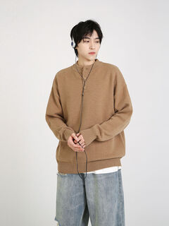 Xiaohongshu's hot style retro henry collar sweater bottoming shirt winter lazy style pullover sweater top for men brown m m