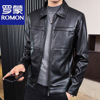 罗蒙新款皮衣2025春秋季美式复古男士感翻领休闲青年机车皮夹克薄 黑色-py830 M