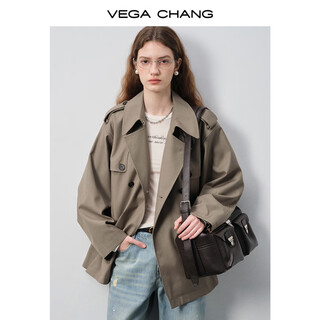 Vega chang elite wardrobe short windbreaker women's 2025 new autumn double-breasted design small jacket baked brown-1 l