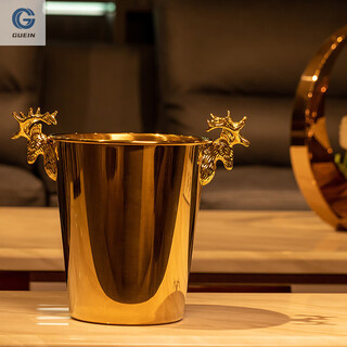 Guein stainless steel ice bucket high-looking bar ktv champagne commercial beer red wine home creative small ice bucket golden deer head ice bucket 2l