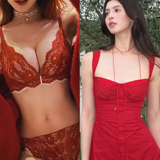 Victoria palace lace bra set underwear women's push up adjustable side breast small breast bra sexy wireless push up push up red (single piece) l 80=36 (ab universal)