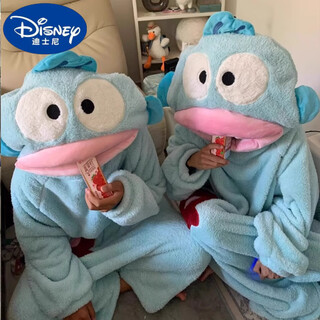 Disney ugly fish children's cute and funny one-piece pajamas for men and women flannel autumn and winter thickened coral velvet cartoon home clothes big-headed fish one-piece suit 165 s
