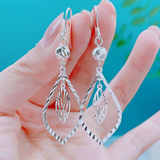Nsyca lao phoenix new style 9999 sterling silver leaf earrings fashion car flower water drop earrings mid-length slim and elegant earrings pure silver water drop earrings lao fengxiang same style 3.98 grams with counter original gift box packaging lao fengxiang
