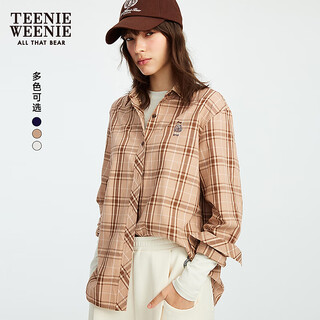 Teenie weenie bear women's spring and autumn casual fashionable retro lapel plaid shirt jacket khaki s