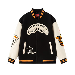 Sprayground feide jointly branded shark mouth autumn and winter towel embroidered baseball jacket jacket for men and women loose american jacket tile black m