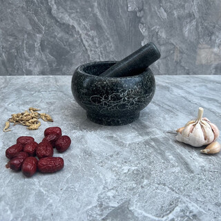 Tmjd miss rice cake making stone mortar, natural bluestone mortar, household old-fashioned mortar, chili garlic masher, grinding sesame powder stone, bluestone outer diameter 22cm with kudzu flower