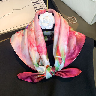 Raodie hangzhou silk 100 mulberry silk square scarf scarf feel pink flower women's tube top headband main picture color 53*53cm
