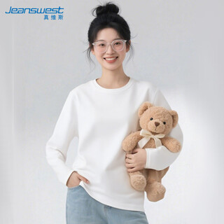 Jeanswest pure cotton round neck long-sleeved t-shirt for women autumn new comfortable breathable bottoming shirt with white solid color top for girls