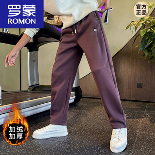 Romon trendy brand straight-leg sweatpants men's autumn and winter loose sports pants thickened men's pants 2025 new pants men's casual pants purple plus velvet 2xl recommended 150-160jin jin is equal to about 0.5 kg