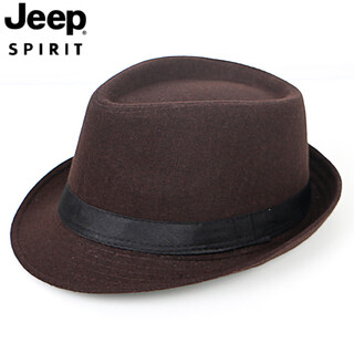 Jeep spirit autumn and winter fashionable casual top hat for men and women fashionable black british jazz hat woolen hat for middle-aged and young people brown m (56-58cm)