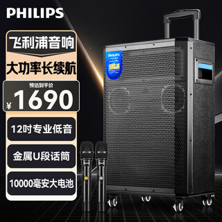 Philips outdoor stage high-power square dance audio mobile portable trolley commercial conference speaker wireless bluetooth high volume karaoke amplification with dual microphone sd170pro 12-inch bass + horn tweeter