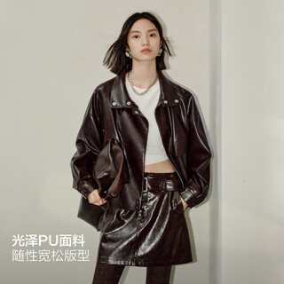 Peacebird show style metal wire pu profile jacket women 25 fig purple leather jacket a1bbf3525 fig purple s 155