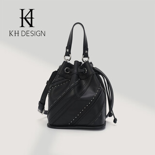 Meiji khdesign meiji genuine leather light luxury drawstring bucket bag handbag first layer cowhide crossbody bag 2025 new style black