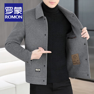 Romon double-sided wool coat men's autumn and winter removable down liner woolen jacket windproof warm nylon jacket men's regular gray xl size 180