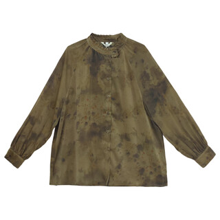 It‘realit'real瑞尔冬季新款复古国风晕染印花休闲长袖衬衫上衣女装 茶色 S