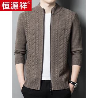 Hengyuanxiang light luxury pure 100% wool sweater men's autumn and winter new cardigan jacket thick warm wool sweater sweater brown - pure new 100% selected fine wool xl 175 (140-155jin jin equals 0.5 kg) high-end brand men's clothing