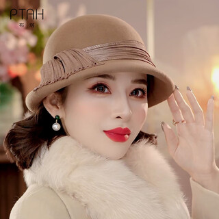 Ptah hat women's autumn and winter handmade flower hat beret warm wool felt hat versatile fashion retro camel