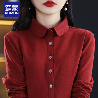 Romon double-sided velvet shirt women's long-sleeved autumn and winter brushed fashionable design plus velvet thickened warm base cardigan shirt burgundy xl