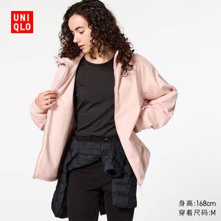 Uniqlo women's windproof zipper hooded jacket/polar fleece lining outdoor waterproof 472150 11 pink m /160/84a