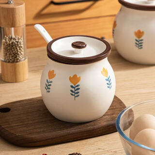 Chiba roasted lard jar, high temperature resistant ceramic, retro chili oil jar, spicy jar, household lard sealed jar, chiba lard jar, small size + spoon