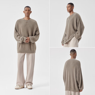 Bodydreambm henry collar sweater men's autumn imitation mink yarn retro knitted sweater loose casual top light brown s _110jin jin equal to 0.5 kg or less