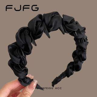 Case makeup fairy pleated bubble headband women's high skull top toothed headband pressed hairpins for outings and versatile 2025 new hair accessories pleated wavy hairband black