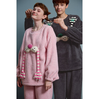 Yso cool cat series autumn and winter coral velvet couple pajamas casual home can be weared outside home clothing set 2xl