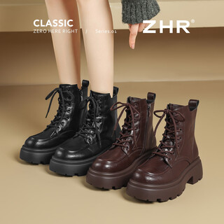 Zhr martin boots women's british thick-soled heightening short boots versatile slim plus velvet warm boots ce111a black 37