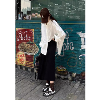 Maternity summer suit 2025 new early autumn korean style loose shirt top suspender skirt two-piece set white top black vest skirt xxl