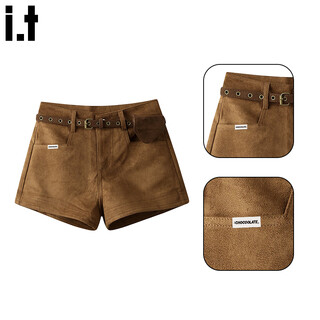 Chocoolate it women's autumn and winter suit women's blue plaid cardigan vest with coffee suede shorts women's three-piece set coffee pants m