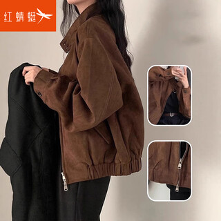 Red dragonfly american retro brown jacket women spring and autumn 2025 new hot girl short loose jacket top brown m (recommended 100-115jin jin equals 0.5kg)