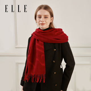 Elle 100% sheep wool red scarf for women autumn and winter warm scarf jacquard gift red scarf gift box