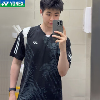 尤尼克斯（YONEX）羽毛球服运动服T恤上衣短袖透气 男款-110025BCR-黑  XL 