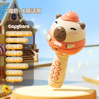 山头林村儿童蓝牙K歌麦克风多功能话筒无线音响宝宝玩具批发3-6岁礼品 卡皮巴拉-橙丨多功能蓝牙话筒(邮购盒)