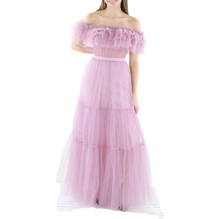 Bcbg women's slim flare floor-length evening gown off-shoulder short-sleeve bodycon dress purple (lavender) 2