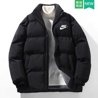 DOTSWOOSH-NIKE冬季外套男女AJ羽绒棉衣加绒加厚新款立领宽松面包服保暖休 耐克【高品质】XJNK 黑色 160 耐克S 建议160-165cm