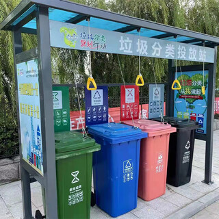 Customized garbage classification kiosk stainless steel outdoor garbage collection kiosk publicity column awning antique garbage station style 4 deposit
