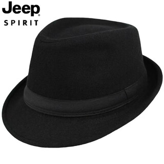 Jeep spirit top hat men's british gentleman temperament old man hat autumn and winter top hat woolen top hat warm stage jazz hat middle-aged and elderly hat black/gentleman top hat l (within 57.5-60cm)