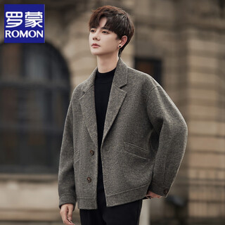 罗蒙双面羊毛呢子西装外套男韩版潮流感高端冬季加厚短款毛呢大衣 6052 灰色 XL