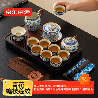 A complete set of tea sets made in tokyo. blue and white ru kiln kung fu tea set. blue and white tangled lotus 19-piece household tea set.