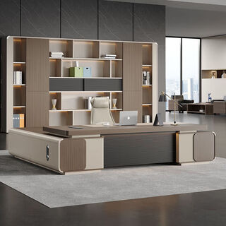 Light luxury boss desk desk simple modern executive desk chairman general manager office desk and chair combination aluminum alloy strip 2.0 boss desk + 2.4 bookcase + boss chair