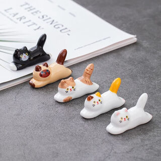 Raf core chopstick holder ceramic creative japanese cat holder with raised tail cute kitten chopsticks desktop small ornaments 5 color set with raised tail cat