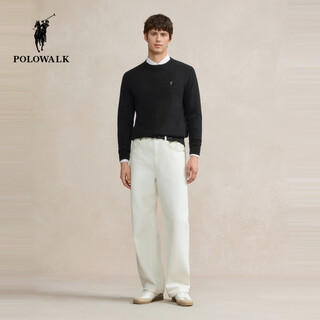 Polowalk 100% sheep wool men's wool sweater 2025 winter new round neck pullover base layer black gray xl