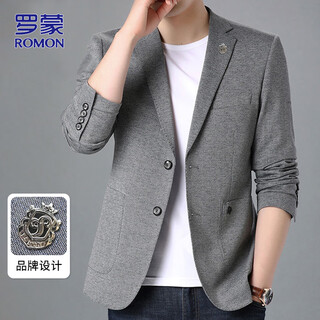 Romon suit men's business slim jacket autumn professional formal wedding dress suit gray l