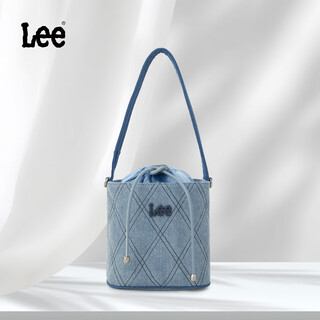 Lee official plaid flower basket bag women's autumn and winter new denim bucket bag fashion commuting bag shoulder handbag sky blue washed quilted series